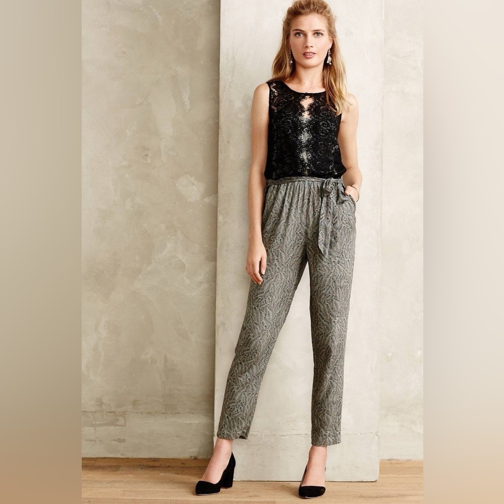 Elevenses Anthropologie Black Gray Medley Lace Jumpsuit size 6 (no belt)